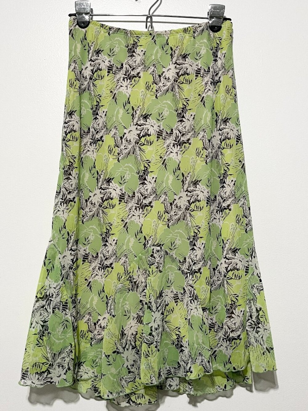 Womens Vintage Y2K Bias Fairy Midi Skirt M Whimsical Flowy Green Floral Garden